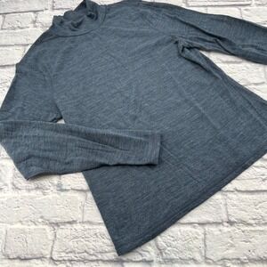 Wicked Wool Womens XL Mock Neck Shirt Dark Blue Long Sleeve Thumbholes Layer